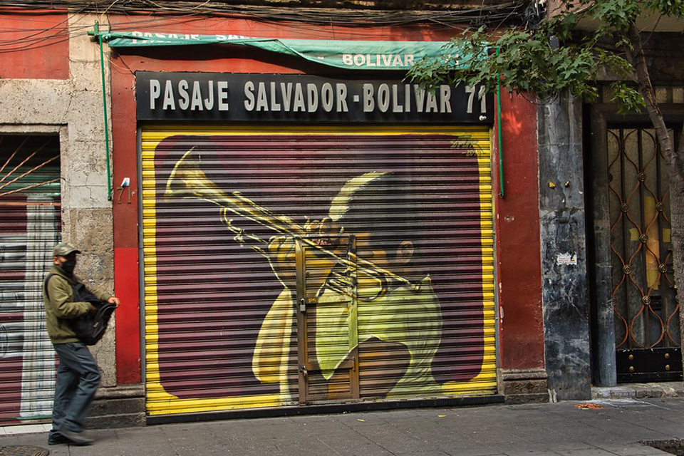 Image of street art on a shop shutter in South America.